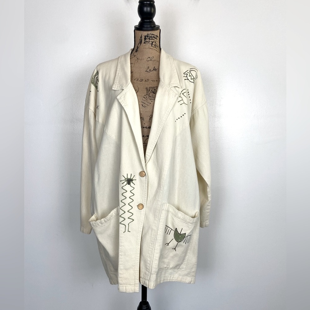 Cotton USA Women's Tunic Jacket Sz S Yellow‎ Artsy Boho Novelty Print Beach Robe